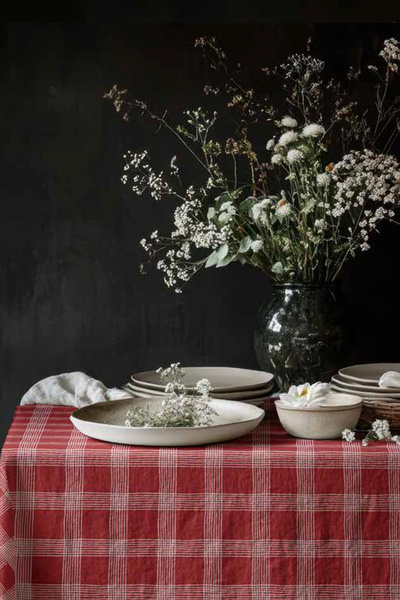 ASDİVA Redro Plaid Patterned Tablecloth with Size Options - Red/White