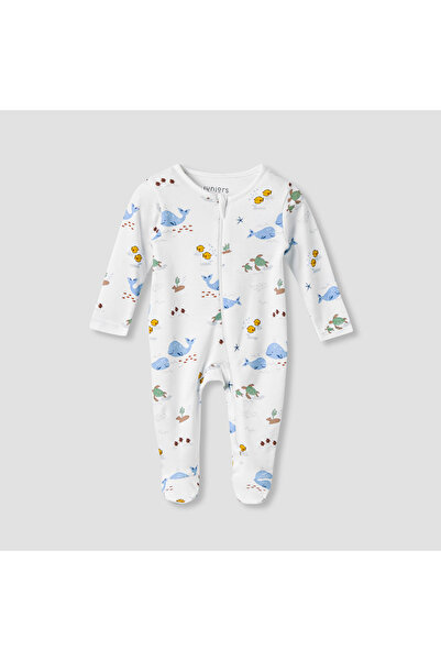 Juniors بدلة نوم مطبوعة بأقدام مغلقة وأكمام طويلة