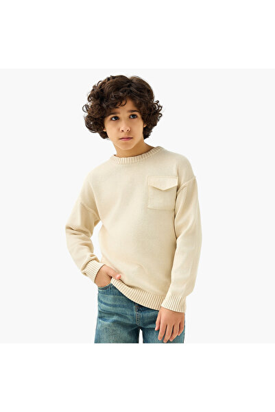 Juniors Textured Crew Neck Pullover with Long Sleeves