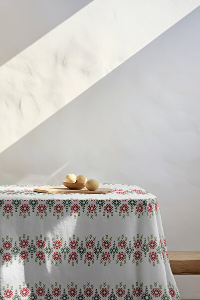 ASDİVA Etnika Ethnic Star Flower Patterned Tablecloth with Size Options - Green-Red