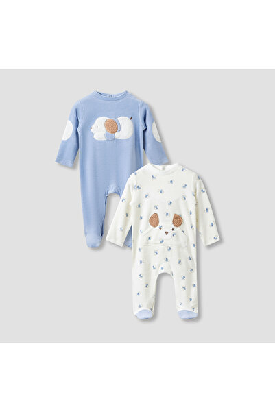 Juniors بيجامة نوم برقبة دائرية وأقدام مغلقة - مخمل - أكمام طويلة