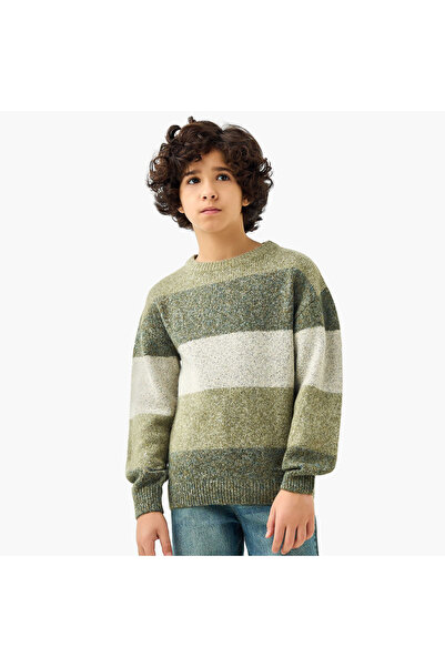 ELIGO Juniors Striped Crew Neck Pullover with Long Sleeves