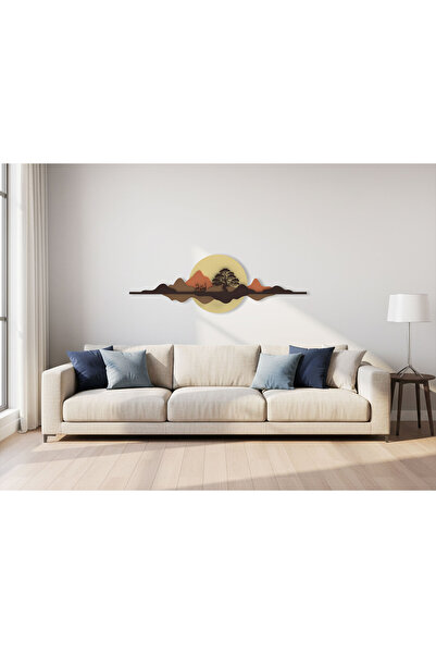 KEYWEL 3 Boyutlu Gün Batımı Dağ Manzara Ahşap Duvar Tablosu