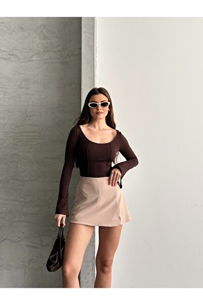 eyyebelle Women's Modal Fabric Sleeve Slit Backless Bodysuit