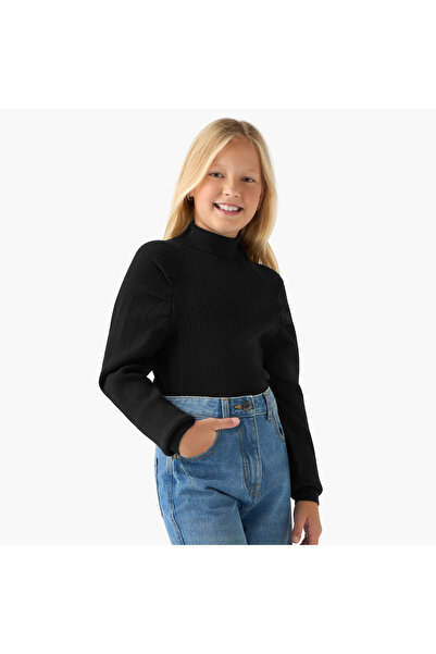 Juniors Textured Turtleneck Pullover with Long Sleeves