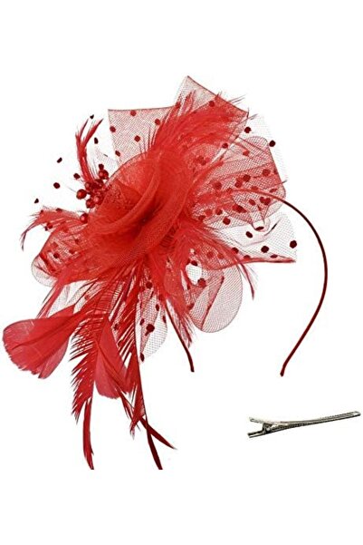 Redsaks Retro Polka Dot Tulle and Feather Detailed Hair & Hat Clip