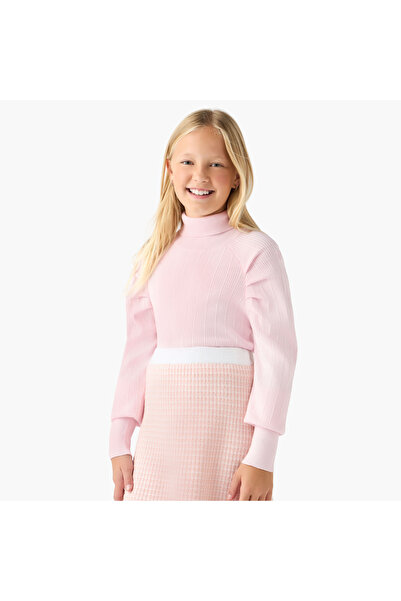 Juniors Textured Turtleneck Pullover with Long Sleeves