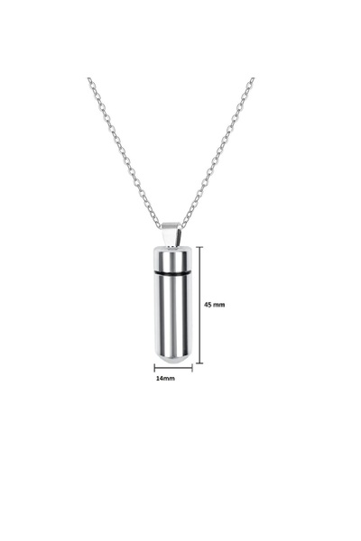 HER ŞEY NOTA www.herseynota.com Saklama Kapsül Kolyesi Ilaç, Dua Kül Not Açılabilen Kadın Kolye Gümüş 45mm x14mm