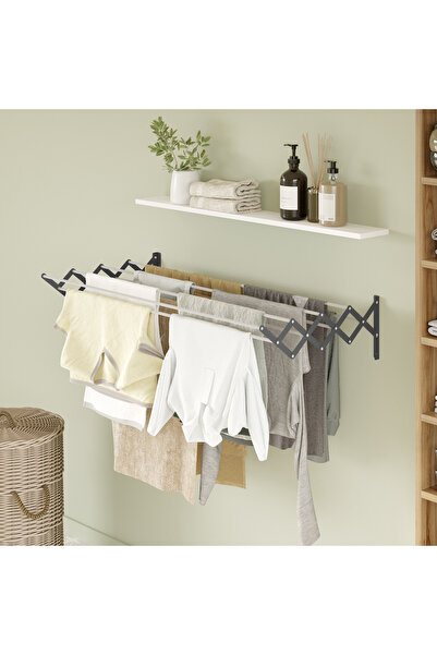 AYZ Akordiyon 120cm 9 Gözlü Metal Gövde Çamaşır Kurutmalık Askı Duvara Monte ...