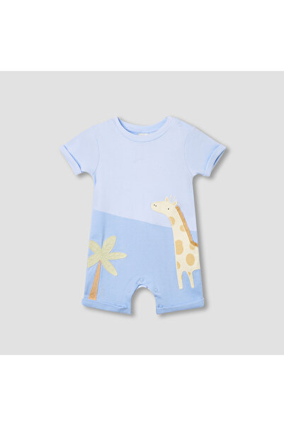 Juniors جمبسوت قصير الأكمام مزين بتطريز زرافة