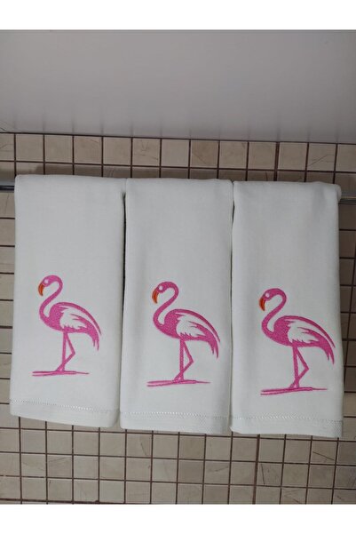 2Ddesign منشفة يد مطرزة بتصميم الفلامنغو - منشفة زخرفية وللضيوف