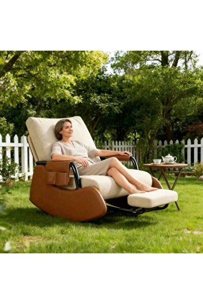 Tiokkss كرسي هزاز عصري مُنجّد مع مسند للقدمين وجيوب جانبية لغرفة النوم أو الشرفة