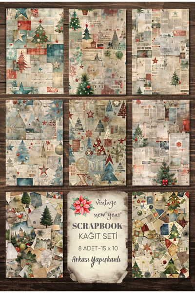 SooPRINT Vintage Yeni Yıl Temalı Sticker Kağıt Seti - Scrapbook / Defter / Aj...