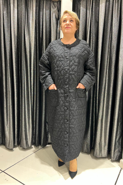 selma Büyük Beden Geometrik Kapitone Pardesü