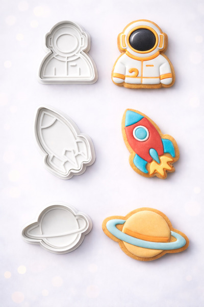 Adana Pasta Malzemeleri Space Cookie Cutter and Stamp Set 3D-0585-Set