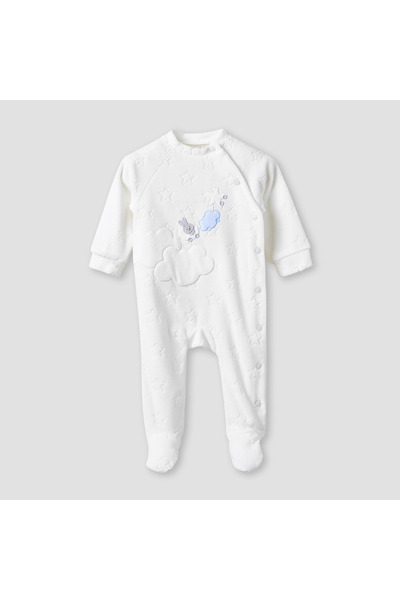 giggles Crew Neck Sleepsuit with Embossed Star - Long Sleeves