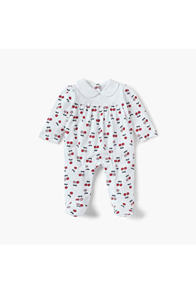 Juniors بدلة نوم مطبوعة بالكامل بنقشة الكرز مع ياقة دائرية