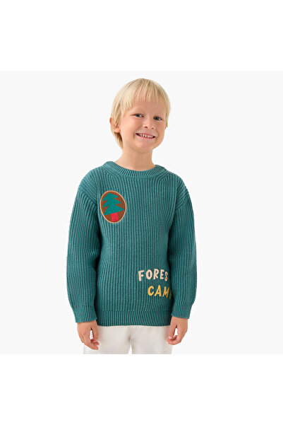 Juniors Forest Embroidered Knitted Sweater with Long Sleeves