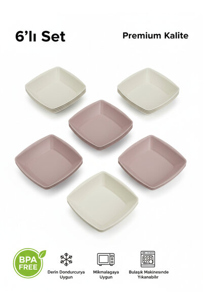 Righton 6’lı Kare Yemek Tabağı Seti 17.5 cm - Mikrodalga ve Derin Dondurucuya...
