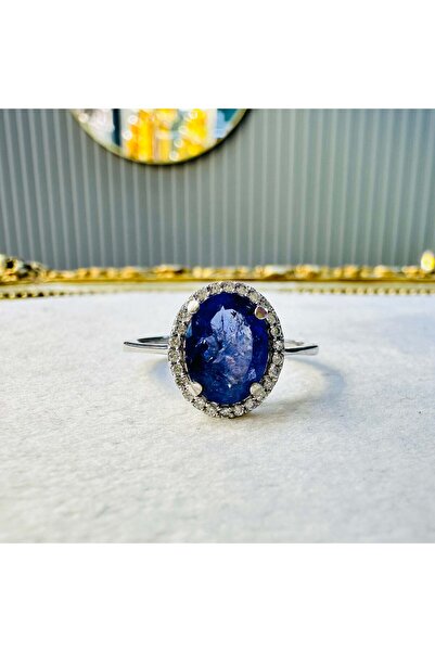 Dotamineral Sri Lanka Safir Oval 925 Ayar Gümüş Yüzük Ölçü 13