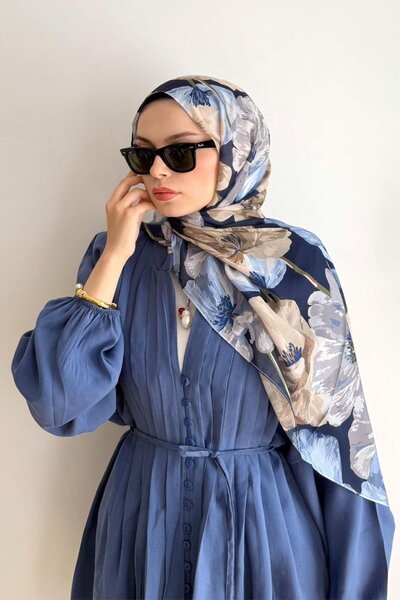 poplin PREMIUM CUPRA DESEN LACİVERT ŞAL