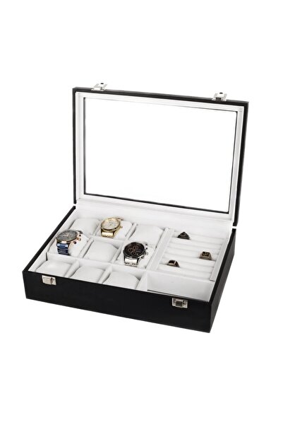 İmpala Kutu Watch Ring Glasses Multi-Purpose Jewelry Box Brown Fabric Covering on Mdf