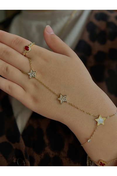 D&Z ACCESSORİES شاحميران بتفاصيل النجمة |   سلسلة ذهبية مرصعة بالأحجار الكريم...