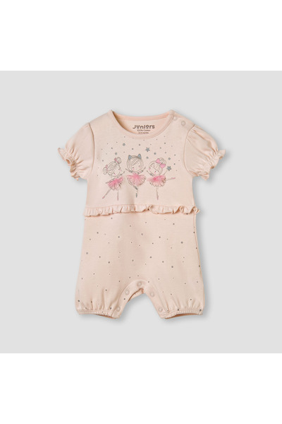 Juniors Ballerina Print Romper with Puff Sleeves