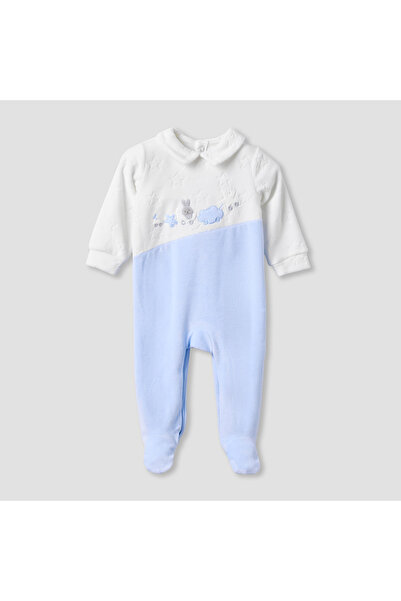 giggles Collared Sleepsuit with Star Texture - Long Sleeves