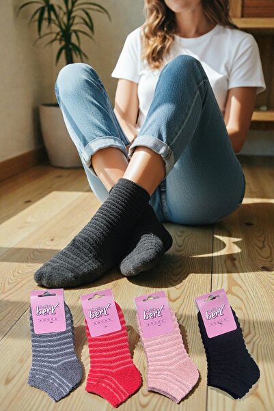 İbrahim Berk 4 أزواج من الجوارب النسائية ذات المناشف العكسية، جوارب قطنية ملونة ذات المناشف العكسية