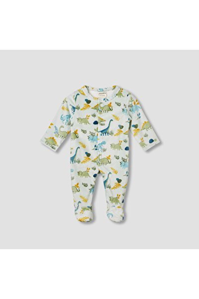 Juniors بدلة نوم مطبوعة برسومات ديناصورات بأكمام طويلة وإغلاق بأزرار