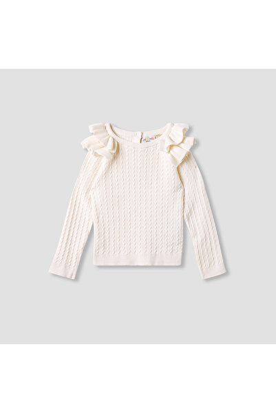 Juniors كنزة صوفية منقوشة بأكمام طويلة وتفاصيل مكشكشة