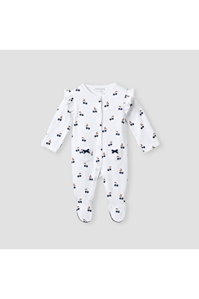 Juniors بيجامة نوم مطبوعة بنقشة الكرز بأكمام طويلة وإغلاق بأزرار