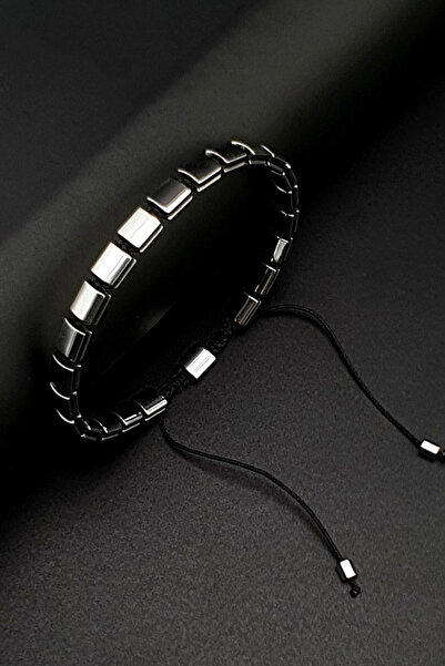 Seven Art Jewelry Hematite Silver Color Natural Stone Channel Macrame Bracelet – Handmade Stylish and Adjustable Design