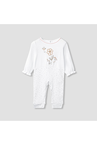 giggles Embroidered Sleepsuit with Long Sleeves and Button Closure