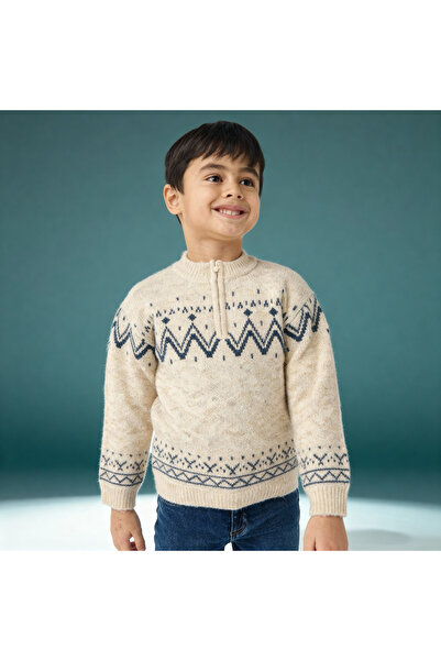 ELIGO Textured Pullover with Zip Closure and Long Sleeves