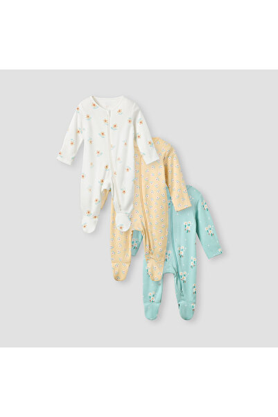 Juniors طقم نوم مطبوع بأكمام طويلة وسحاب للإغلاق - مجموعة من 3 قطع