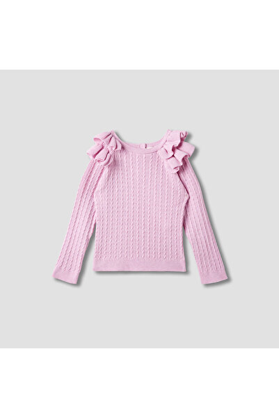 Juniors كنزة صوفية منقوشة بتفاصيل كشكشة وأكمام طويلة