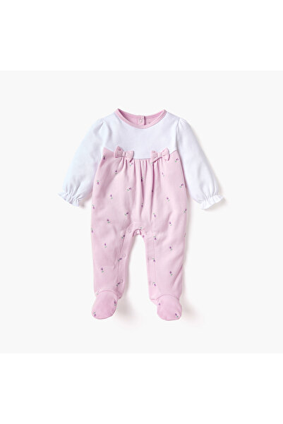 Juniors بيجامة نوم مغلقة القدمين مزينة بفيونكة وأكمام طويلة