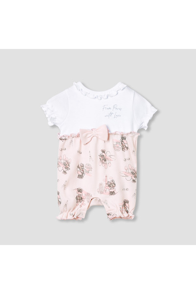 Disney Minnie Mouse Print Romper with Puff Sleeves