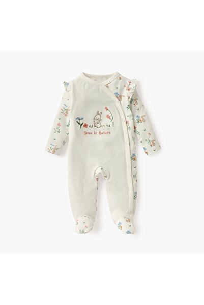 Juniors Embroidered Sleepsuit with Long Sleeves and Button Closure