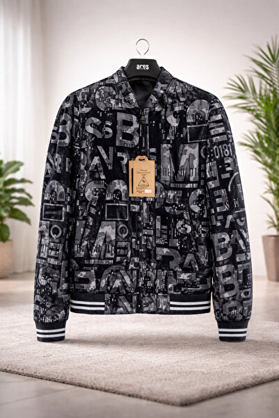 ARES Orijinal Deri Erkek Süet Mont | Baskılı Modern Bomber Ceket