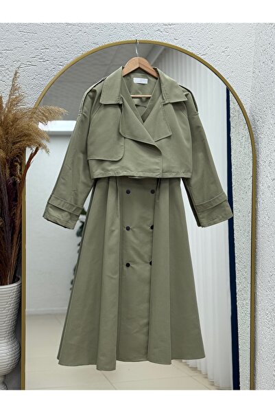 MİHRA STORE معطف بيليرا بأزرار على الجهتين بياقة وأزرار طويلة مع بوليرو-EN217...