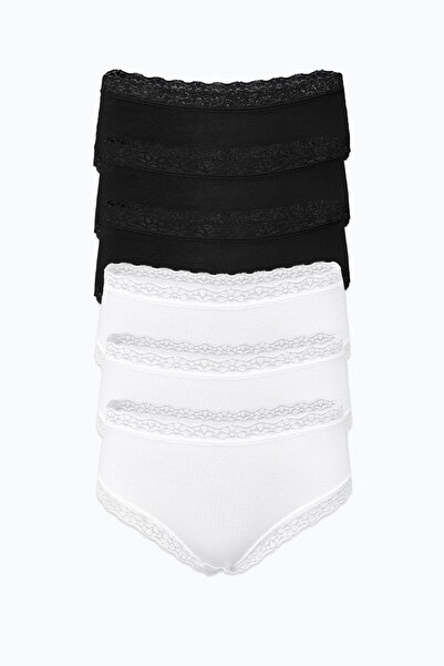 Malabadi Chiloți pentru femei, negru, alb, pachet de 6, ultra moale, din micro modal, cu dantelă, 6M700