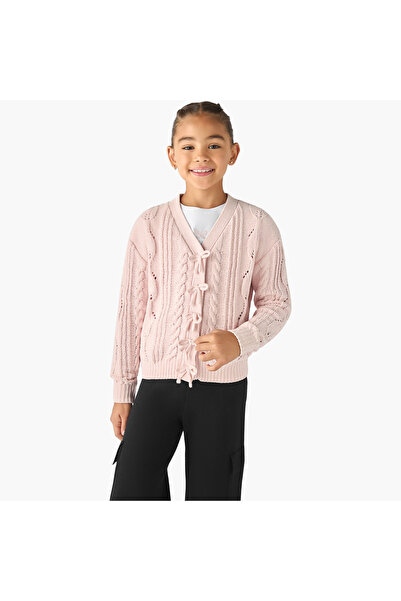 Juniors Cable Knit Cardigan with Long Sleeves