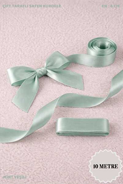 Mortex Mint Yeşili Saten Kurdele 4 cm 10mt - Bohça, Nikah, Nişan, Çeyiz, Hedi...