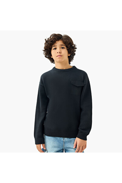 Juniors كنزة صوفية برقبة دائرية وأكمام طويلة