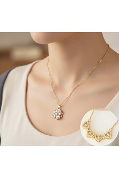 stainless steell gold renk kalp motifli açılır kapanır model kolye