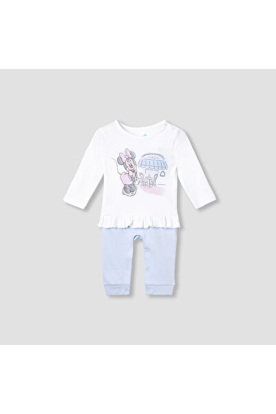 Disney بيجامة نوم مطبوعة بشخصية ميني ماوس مع كشكشة وأكمام طويلة