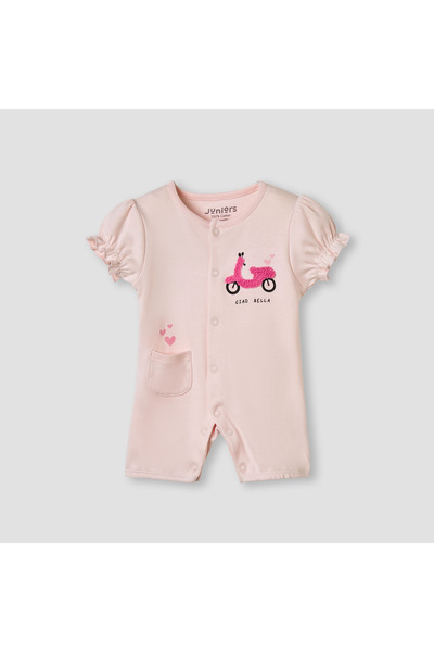 Juniors جمبسوت مزين بتطريزات سكوتر وأكمام منتفخة